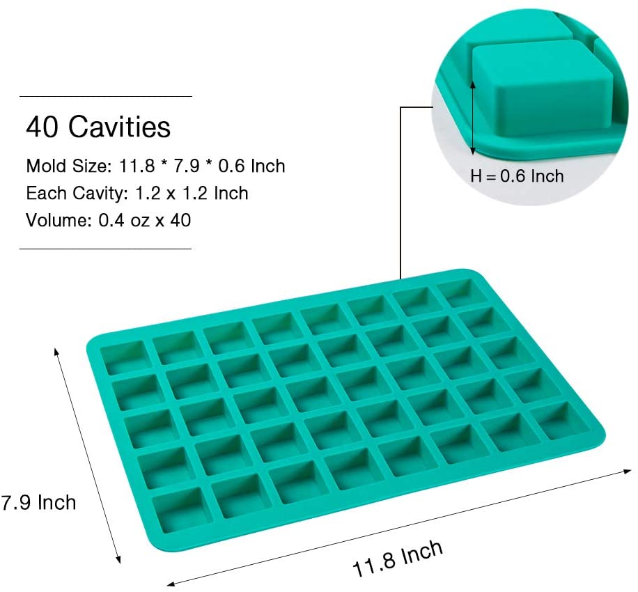 40 Cavity Square Silicone Chocolate & Candy Mold for Soap Jelly Ice Cubes