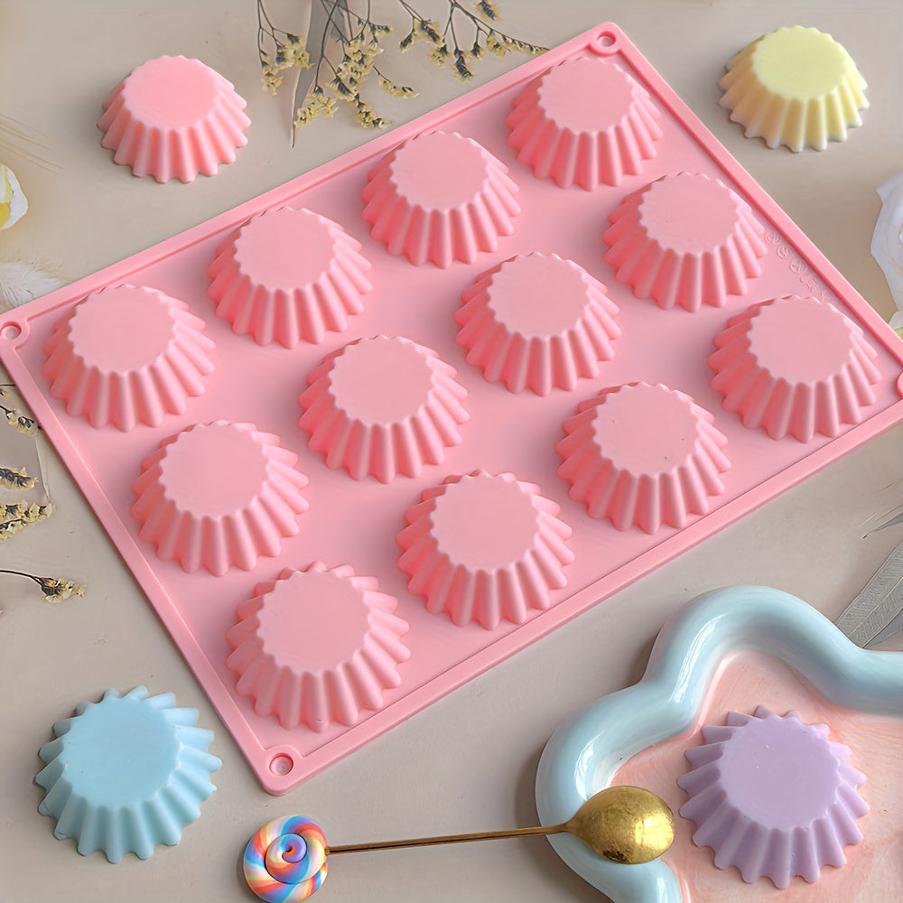 12 Cavity Fluted Cupcake Silicone Mold Cupcakes Chocolate Jelly Pudding Soap