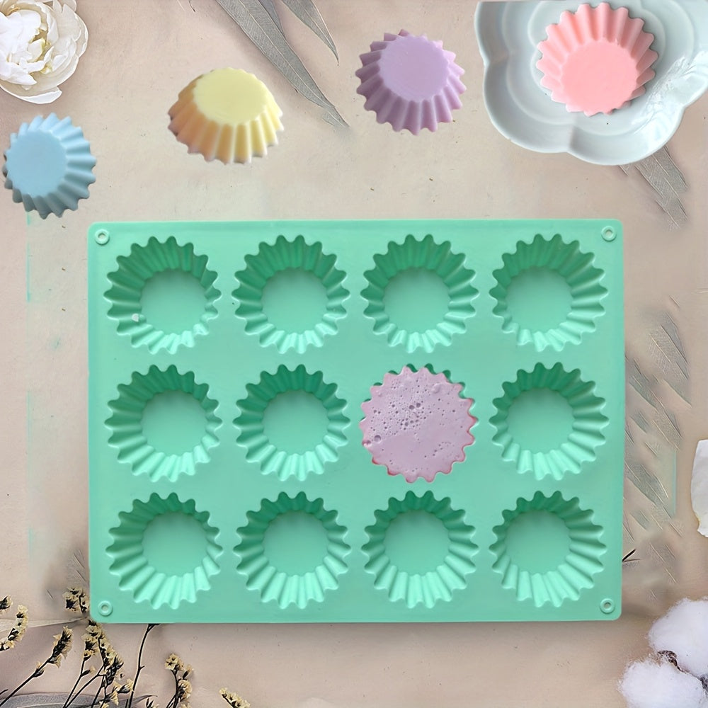 12 Cavity Fluted Cupcake Silicone Mold Cupcakes Chocolate Jelly Pudding Soap