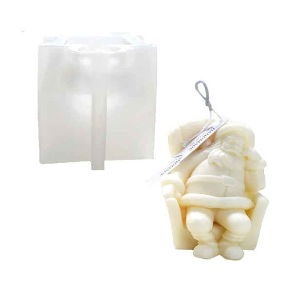 3D Sitting Santa Claus Silicone Candle Mould for DIY Christmas Candle Making and Resin Crafts
