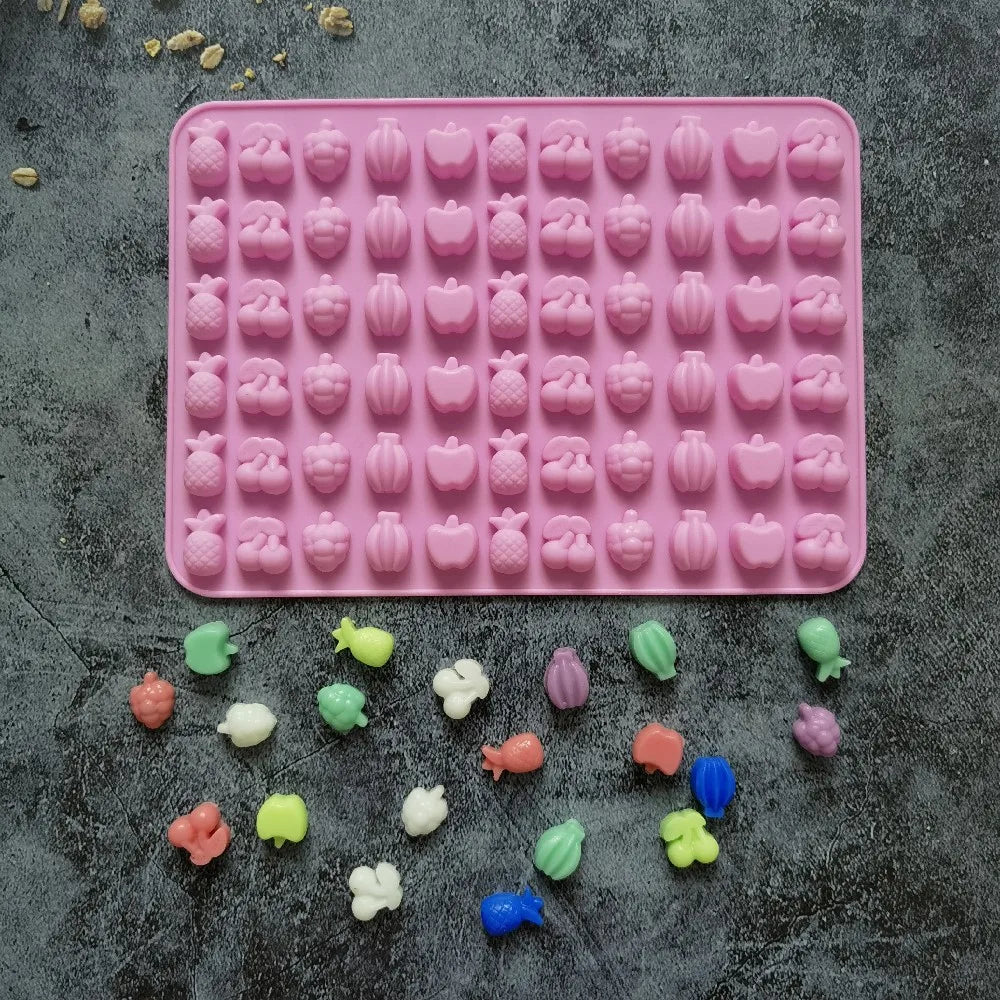 66 Cavity Mini Fruit and Heart Silicone Mould for Chocolate Candy Jelly and DIY Dessert Making