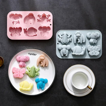 6 Cavity Cartoon Animal Silicone Mold Candy Jelly Ice Cube Soap