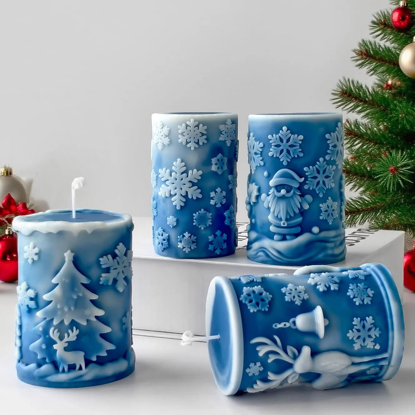 Christmas Snowflake Merry Pillar Christmas Snowflakes Candle Mould, Silicone Moulds Set (D)