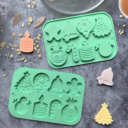 8 Cavity Christmas Silicone Mould for Gingerbread Bell Tree Snowman DIY Decorations