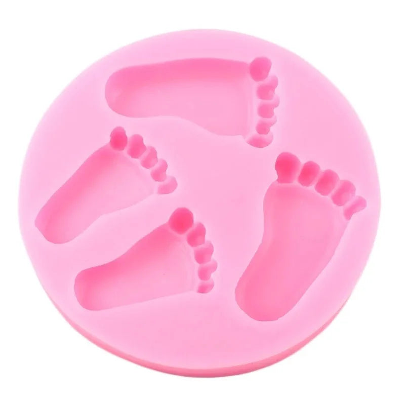 4 Cavity Baby Footprint Silicone Mold for Fondant Chocolate Cake Decoration Soap