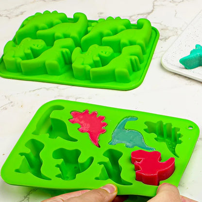 8 Cavity Dinosaur Silicone Mold Jelly Cupcake Toppers Cake Decoration Soap