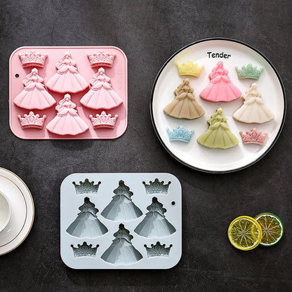 8 Cavity Princess Dress & Crown Silicone Mold Cake Decoration Resin Soap Candle