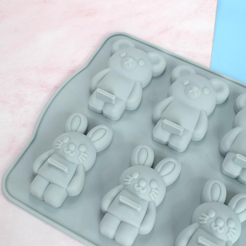 6-Cavity Rabbit & Bear Silicone Mold for Chocolate Candy Cake Soap Jelly