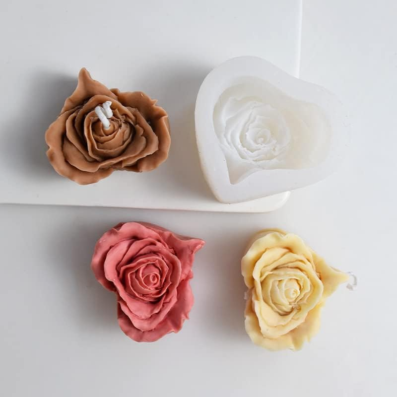 Rose in Heart Shape Silicone Candle Mould Scented Candles Aroma Candles, DIY Crafts