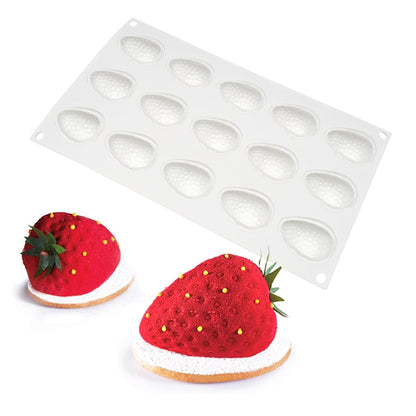 15 Cavity 3D Strawberry Shape Silicone Mould Chocolate Jelly Pudding Ice Cream