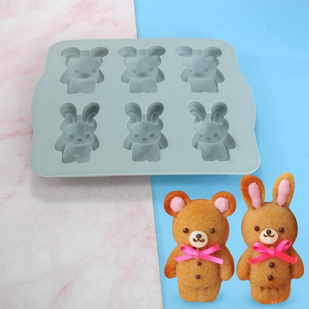 6-Cavity Rabbit & Bear Silicone Mold for Chocolate Candy Cake Soap Jelly