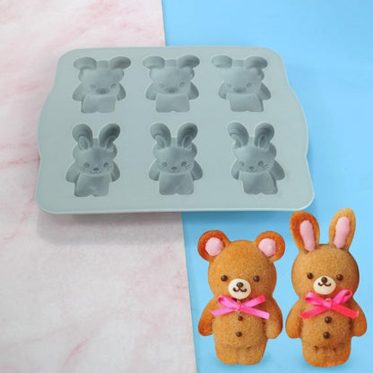 6-Cavity Rabbit & Bear Silicone Mold for Chocolate Candy Cake Soap Jelly