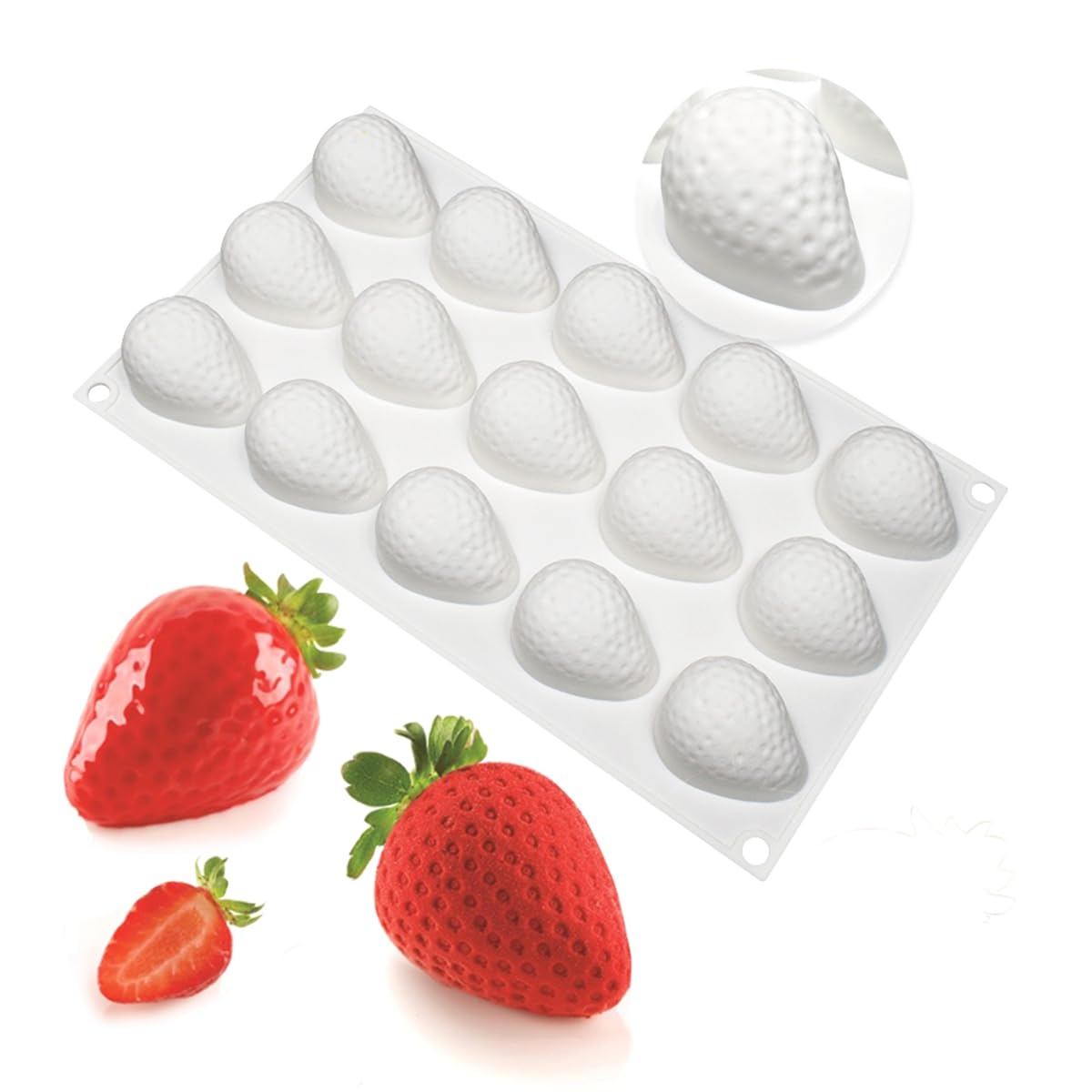 15 Cavity 3D Strawberry Shape Silicone Mould Chocolate Jelly Pudding Ice Cream