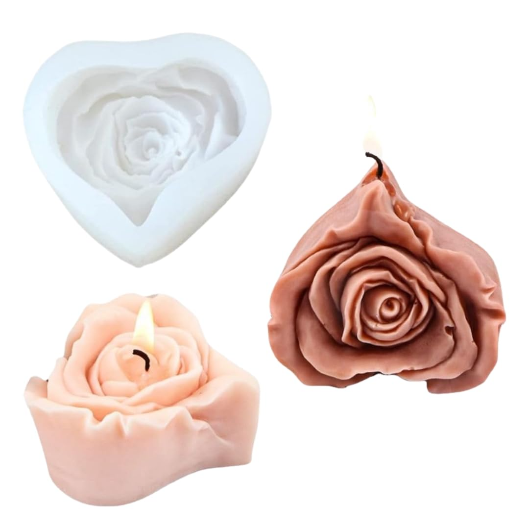 Rose in Heart Shape Silicone Candle Mould Scented Candles Aroma Candles, DIY Crafts