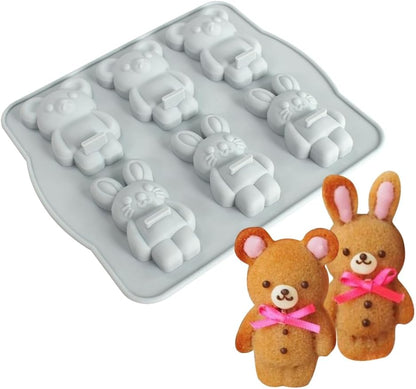 6-Cavity Rabbit & Bear Silicone Mold for Chocolate Candy Cake Soap Jelly
