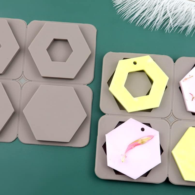 4 Cavity Hexagon Silicone Mould for Resin Art Pendant Making Wax Sachets Jewellery