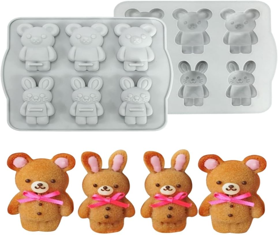 6-Cavity Rabbit & Bear Silicone Mold for Chocolate Candy Cake Soap Jelly
