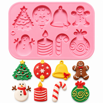 8 Cavity Christmas Silicone Mould for Gingerbread Bell Tree Snowman DIY Decorations