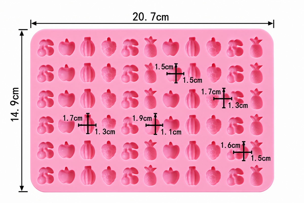 66 Cavity Mini Fruit and Heart Silicone Mould for Chocolate Candy Jelly and DIY Dessert Making