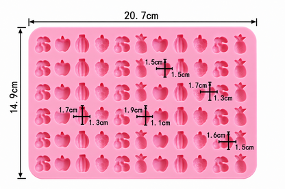 66 Cavity Mini Fruit and Heart Silicone Mould for Chocolate Candy Jelly and DIY Dessert Making