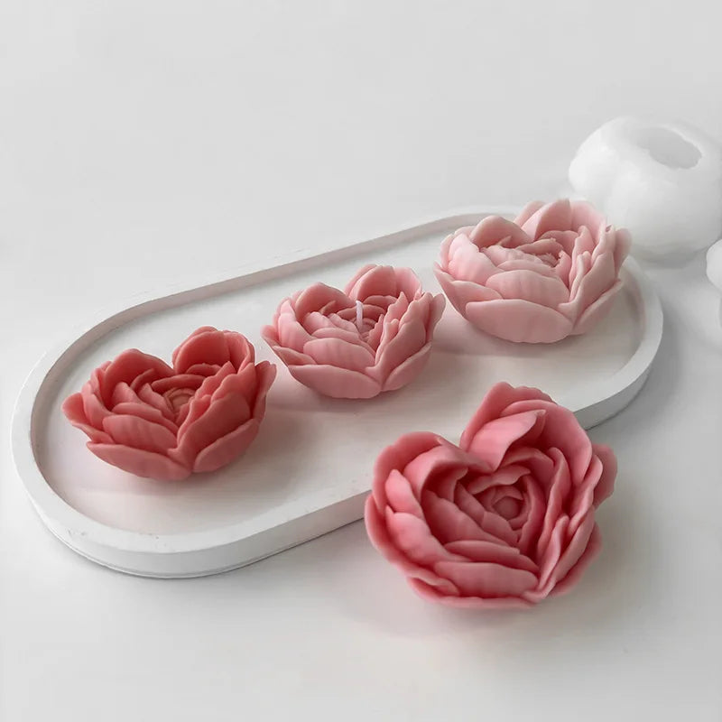3D Heart-Shaped Rose Petal Silicone Candle Mold Aroma Candles Decorative Crafts & Gifts (Small)
