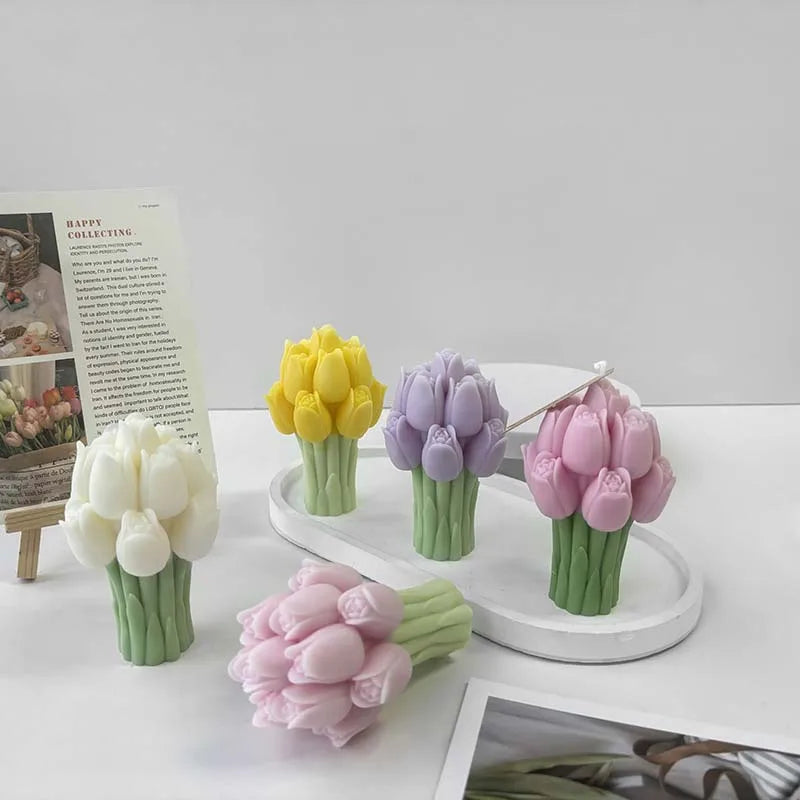 3D Tulip Bouquet Candle Silicone Mold DIY Candle Making Floral Decor & Handmade Gifts