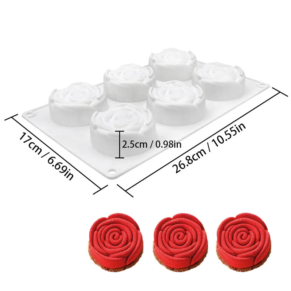 6 Cavity 3D Rose Flower Silicone Mould Chocolate Jelly Pudding Ice Cream & Frozen Desserts