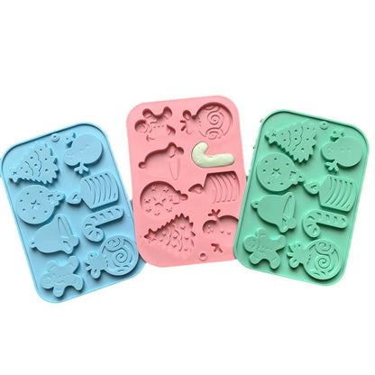 8 Cavity Christmas Silicone Mould for Gingerbread Bell Tree Snowman DIY Decorations