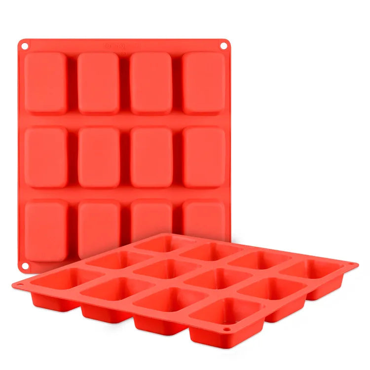 12 Cavity Large Rectangle Loaf Silicone Mould Handmade Soap Bath Bombs Candle Wax
