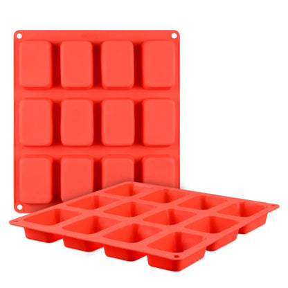 12 Cavity Large Rectangle Loaf Silicone Mould Handmade Soap Bath Bombs Candle Wax