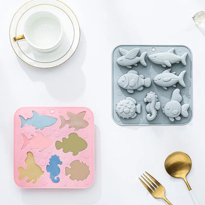 7 Cavity Marine Animal Silicone Mold Cake Decoration Jelly Ice Cube & DIY Crafts