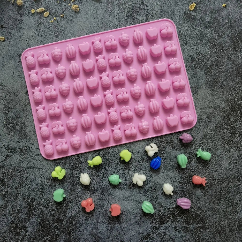 66 Cavity Mini Fruit and Heart Silicone Mould for Chocolate Candy Jelly and DIY Dessert Making
