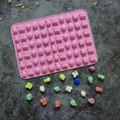 66 Cavity Mini Fruit and Heart Silicone Mould for Chocolate Candy Jelly and DIY Dessert Making