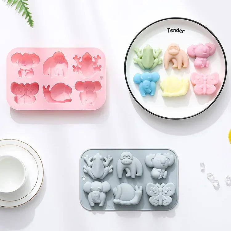 6 Cavity Cartoon Animal Silicone Mold Candy Jelly Ice Cube Soap