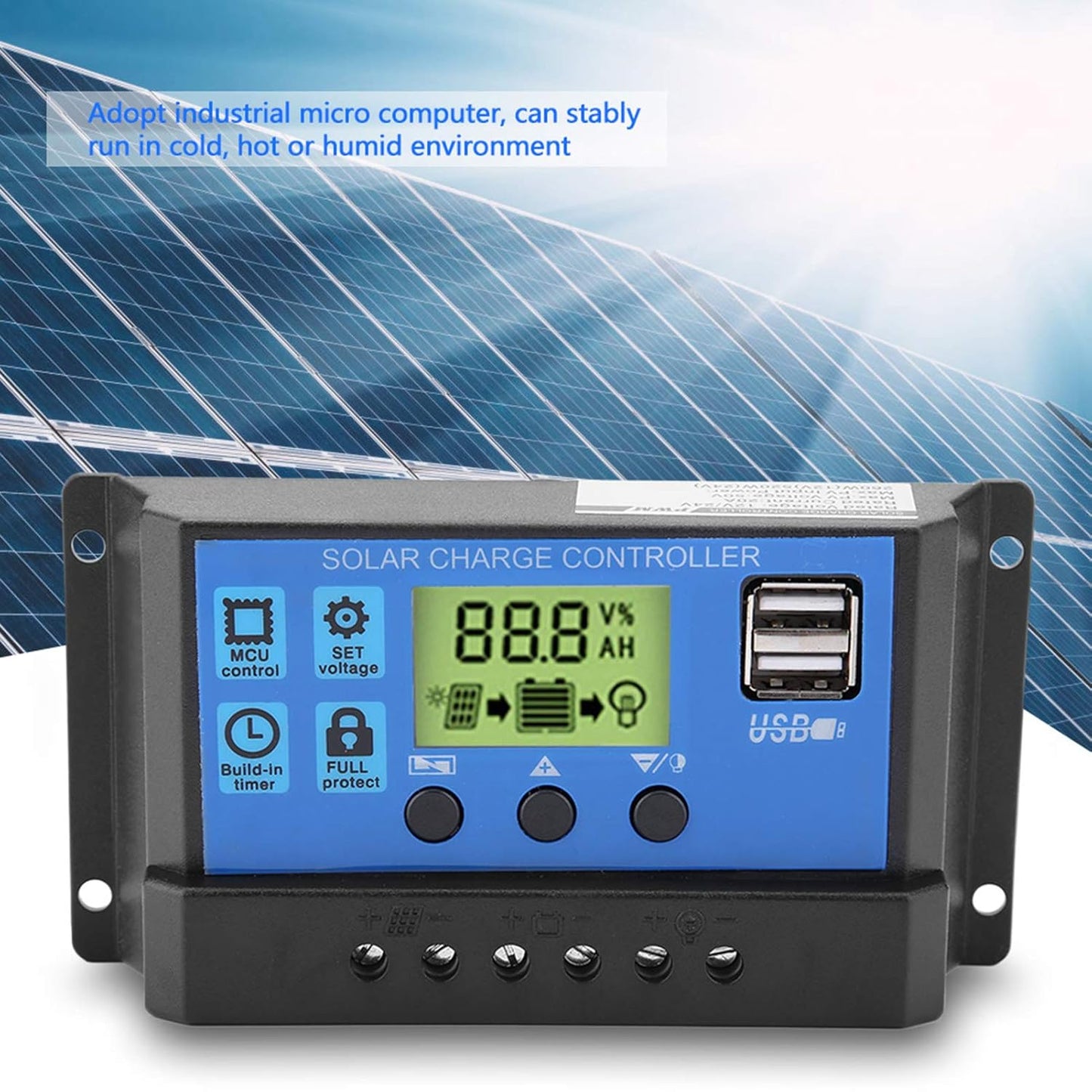 Solar Controller PWM 12V/24V USB Solar Panel Battery Controller Regulator LCD Display 10/20/30A Overload Overcurrent