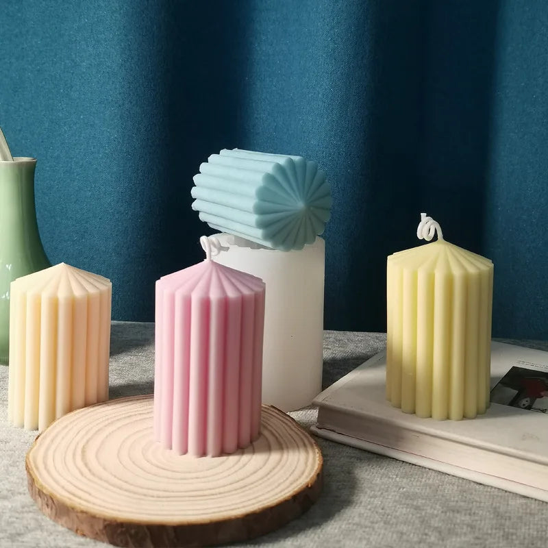 3D SMALL Ribbed Pillar Candle Silicone Mould for DIY Candle Making and Decorative Home Decor