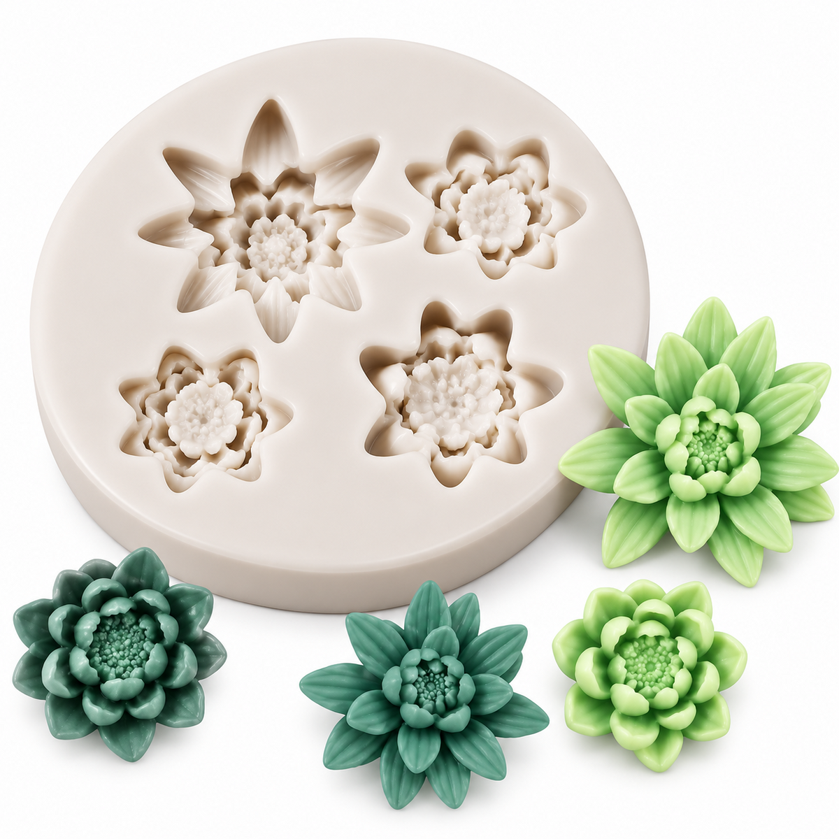 4 Cavity 3D Flower Silicone Mold DIY Wax Soap Resin Plaster & Craft Décor