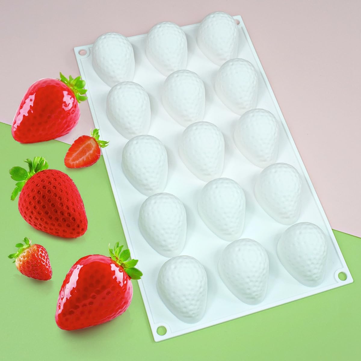 15 Cavity 3D Strawberry Shape Silicone Mould Chocolate Jelly Pudding Ice Cream