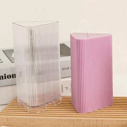 3D (6.5"x 3.6"inch) Triangle Prism Ripped Lines Polycarbonate Candle Mould for Candle Making Geometric, Pillar Sculpture DIY P34