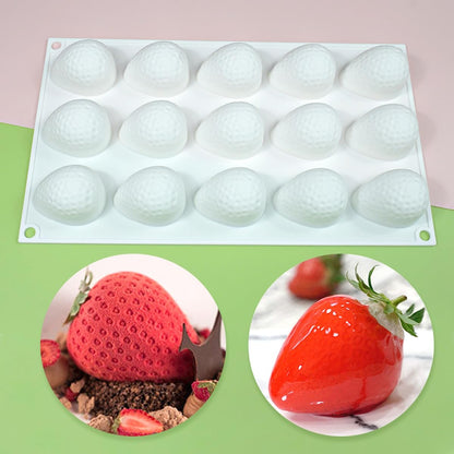 15 Cavity 3D Strawberry Shape Silicone Mould Chocolate Jelly Pudding Ice Cream
