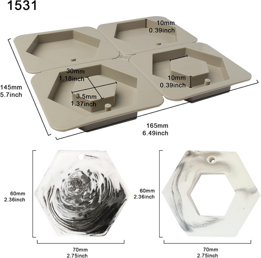 4 Cavity Hexagon Silicone Mould for Resin Art Pendant Making Wax Sachets Jewellery