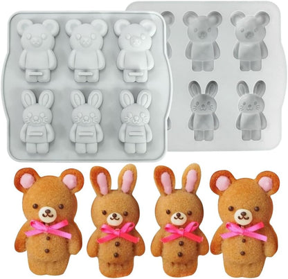 6-Cavity Rabbit & Bear Silicone Mold for Chocolate Candy Cake Soap Jelly
