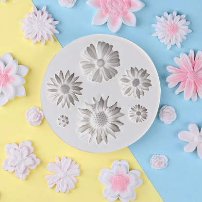 6 Cavity Multi Design Flower Silicone Mould for Fondant Chocolate Cake Decoration