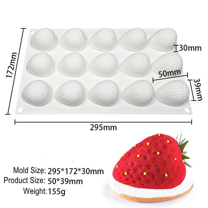 15 Cavity 3D Strawberry Shape Silicone Mould Chocolate Jelly Pudding Ice Cream