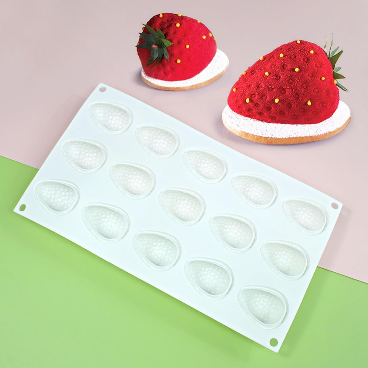 15 Cavity 3D Strawberry Shape Silicone Mould Chocolate Jelly Pudding Ice Cream