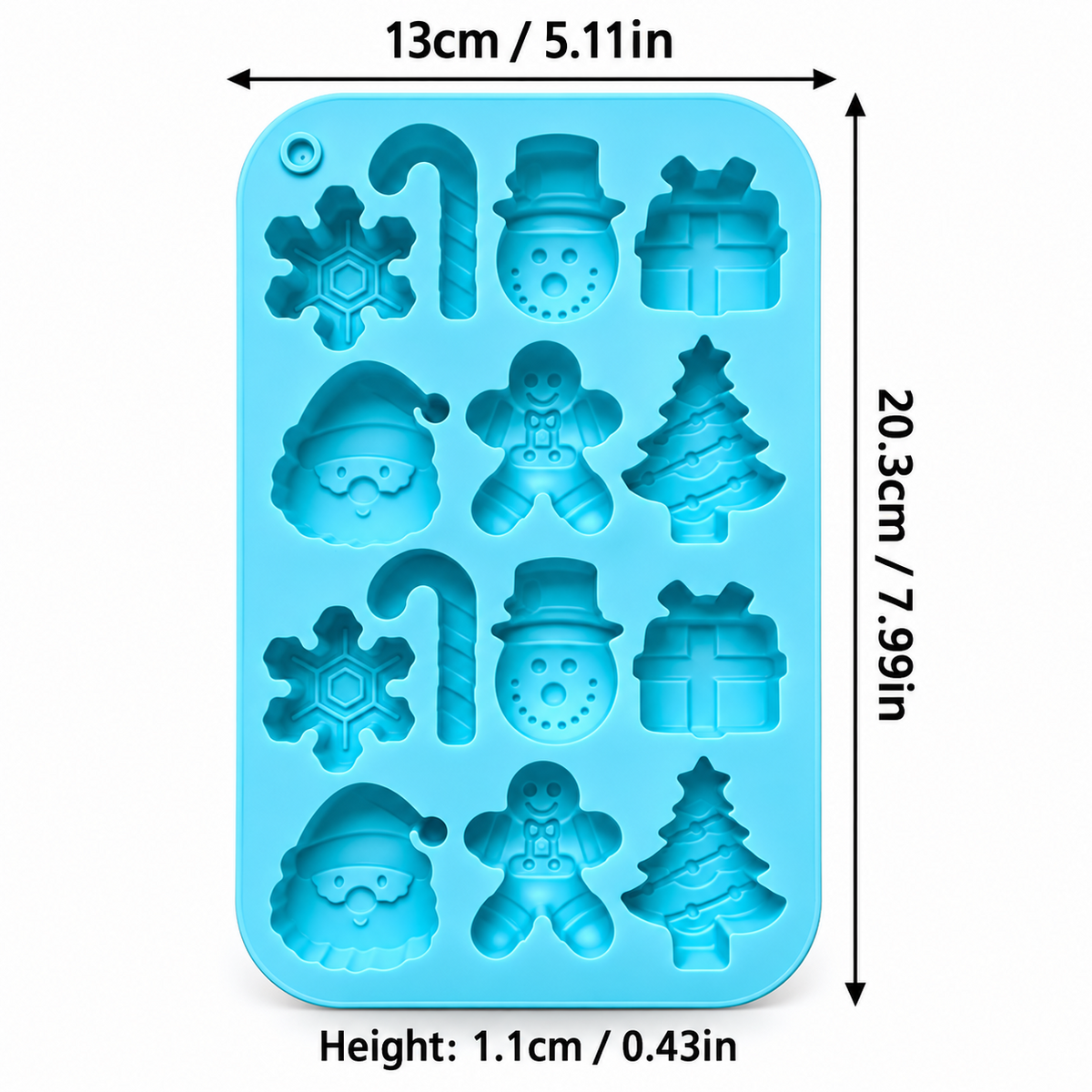 14-Cavity Christmas Silicone Chocolate Mould for Santa Snowman Tree Gift and Candy