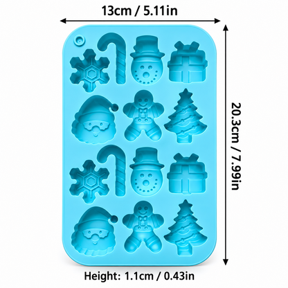 14-Cavity Christmas Silicone Chocolate Mould for Santa Snowman Tree Gift and Candy