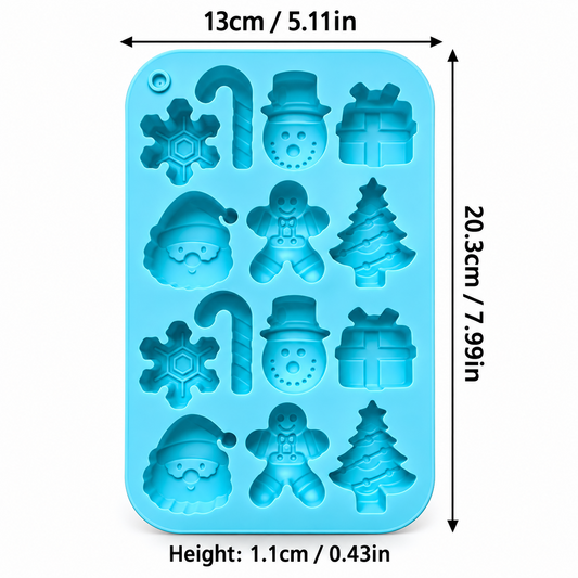 14-Cavity Christmas Silicone Chocolate Mould for Santa Snowman Tree Gift and Candy