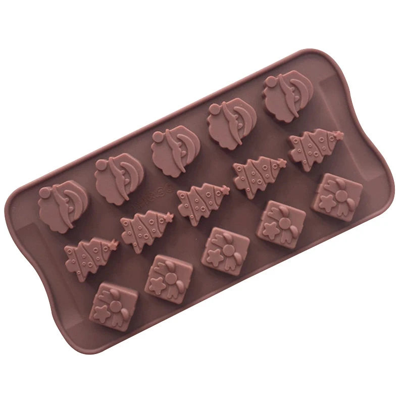 15 cavity Christmas Silicone Chocolate Mould Tray for Santa Hat Christmas Tree Candy Making