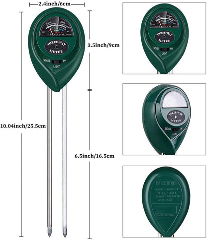 Three-Way Soil Meter For Moisture, Light Intensity and pH Testing Meter